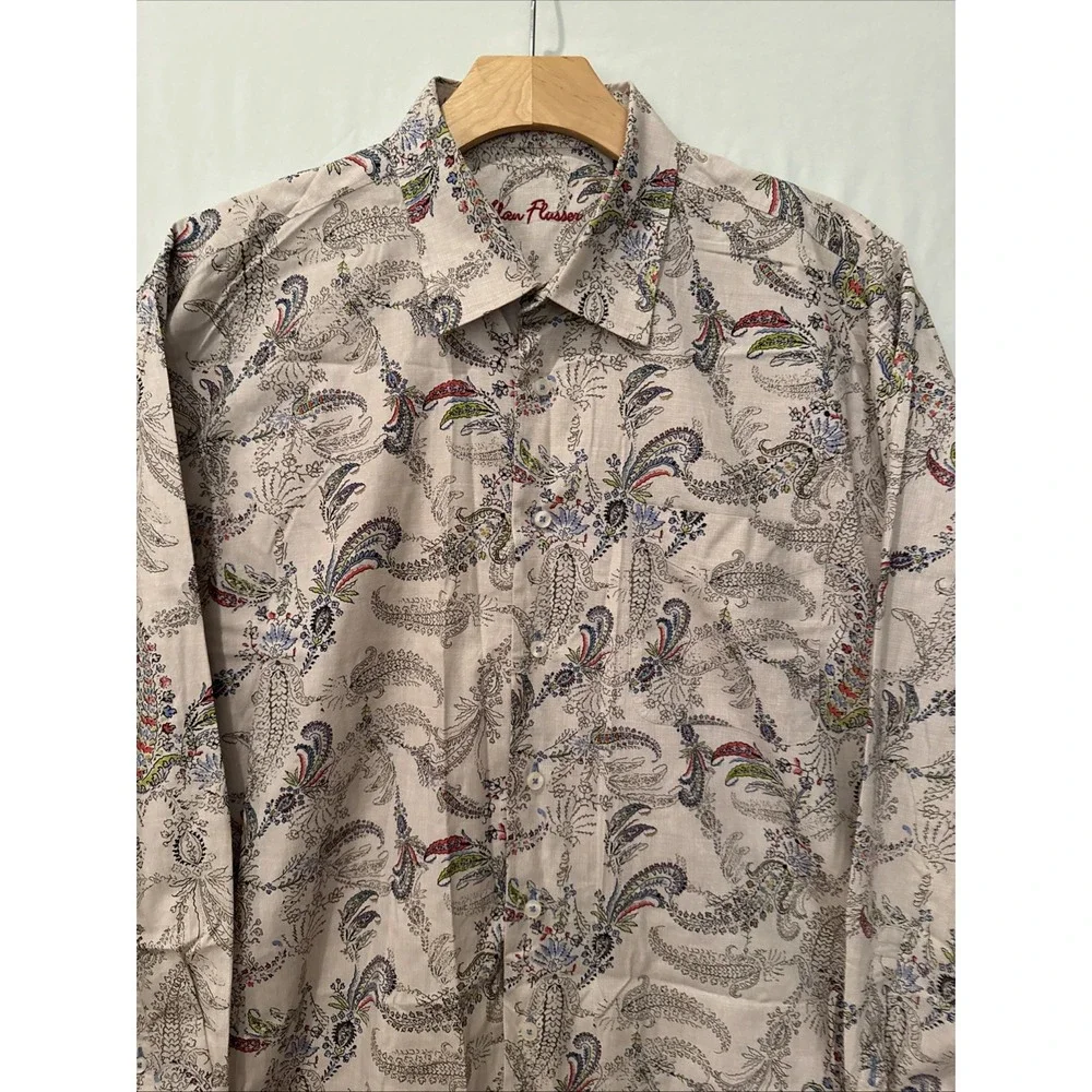 Alan Flusser Mens Floral Gray/W Multicolor Button Up Shirt XXL Long Sleeve NWOT